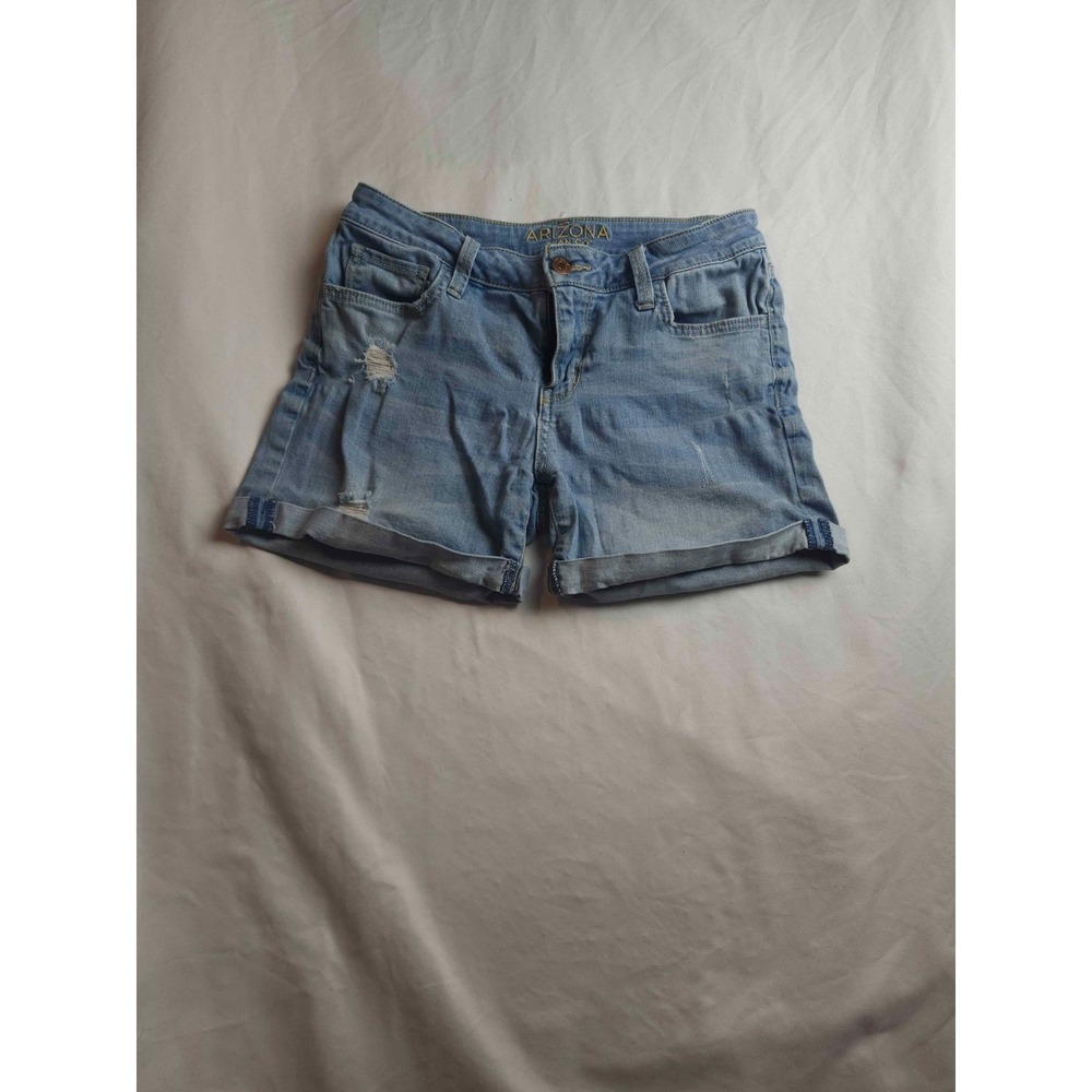 Arizona Jean Co Cuffed Denim Shorts Womens Size 5 Juniors Blue Distressed Casual